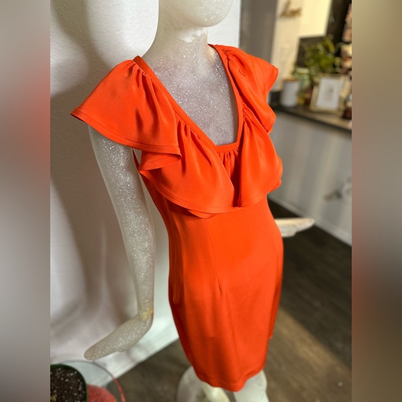 Jay Godfrey Orange Sleeveless Ruffle Collar Mini Dress. New With Tags! Size 4 - Picture 3 of 14